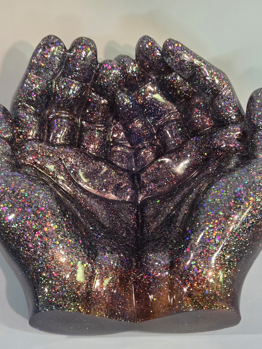 Beautifully Handmade Celestial Galaxy Resin Hands Bowl With Gold & Bronze Nails
